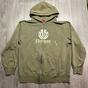 Vintage Element Skateboards Hoodie Mens XL Olive Green Full Zip Y2K Distressed
